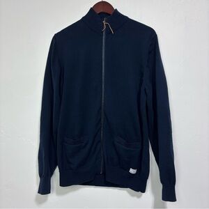 Five Four Mark McNairy Full Zip Cardigan Sweater Navy Men's Large Cotton Pocket